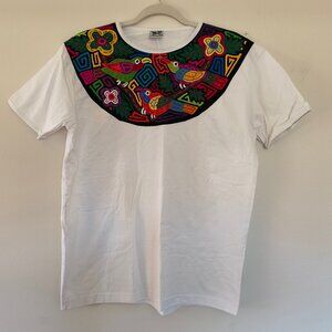 Indios Traditional Applique T-Shirt Top Costa Rica Colorful Birds